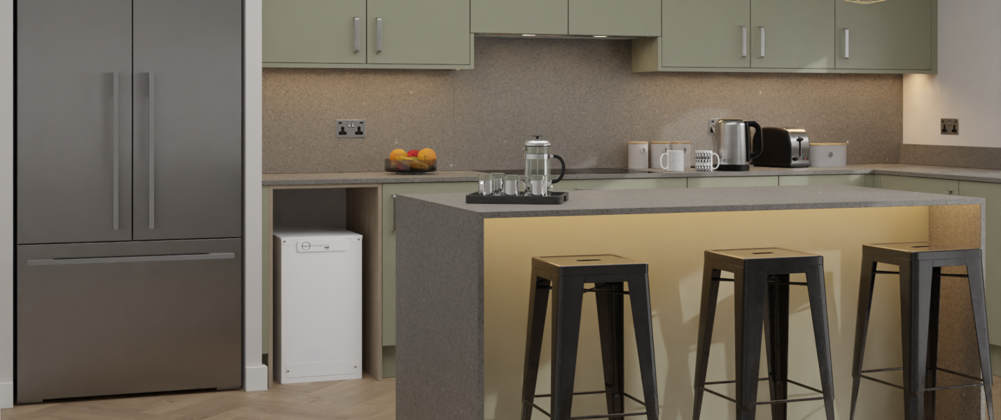 Installed Sunamp Thermino heat battery providing instant hot water, reducing energy bills, and improving home efficiency.